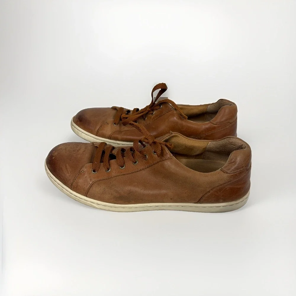 Born Mens 12M Brown Leather Lace Up Casual Sneakers Comfort Shoes BM0007-406 T17